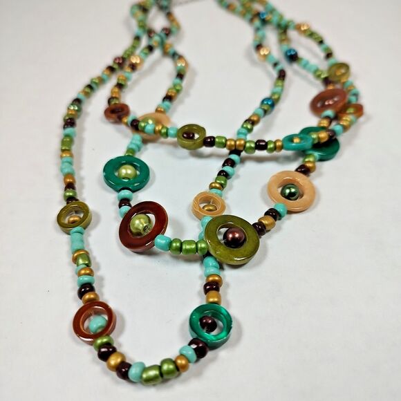 Boho Multicolor Bead Necklace Layered Statement Jewelry Retro Circles 16" - 19" - Picture 15 of 15